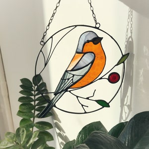Zonnevanger vogels. Glas-in-lood raamdecoratie voor thuis, moederdagcadeau van dochter
