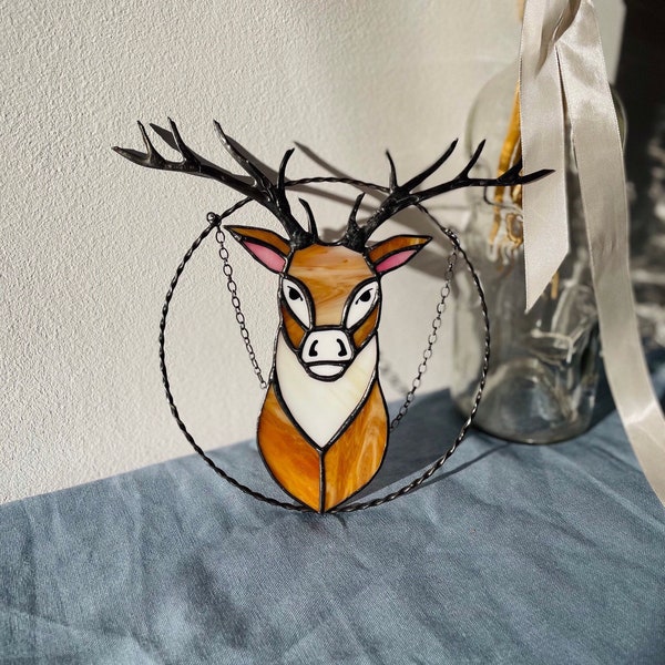 Suncatcher Deer. Nature Ornament Animal. Home House Pendant. Wall Window Hangings Stained Glass Art Decor Decoration, Mothers gift
