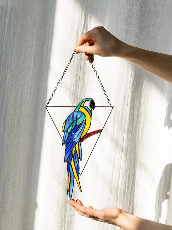 Mother's Day Gift, Blue Parrot Suncatcher Bird. Home House Pendant. Wall  Window Hangings Stained Glass Art Decor Grandma Gift 