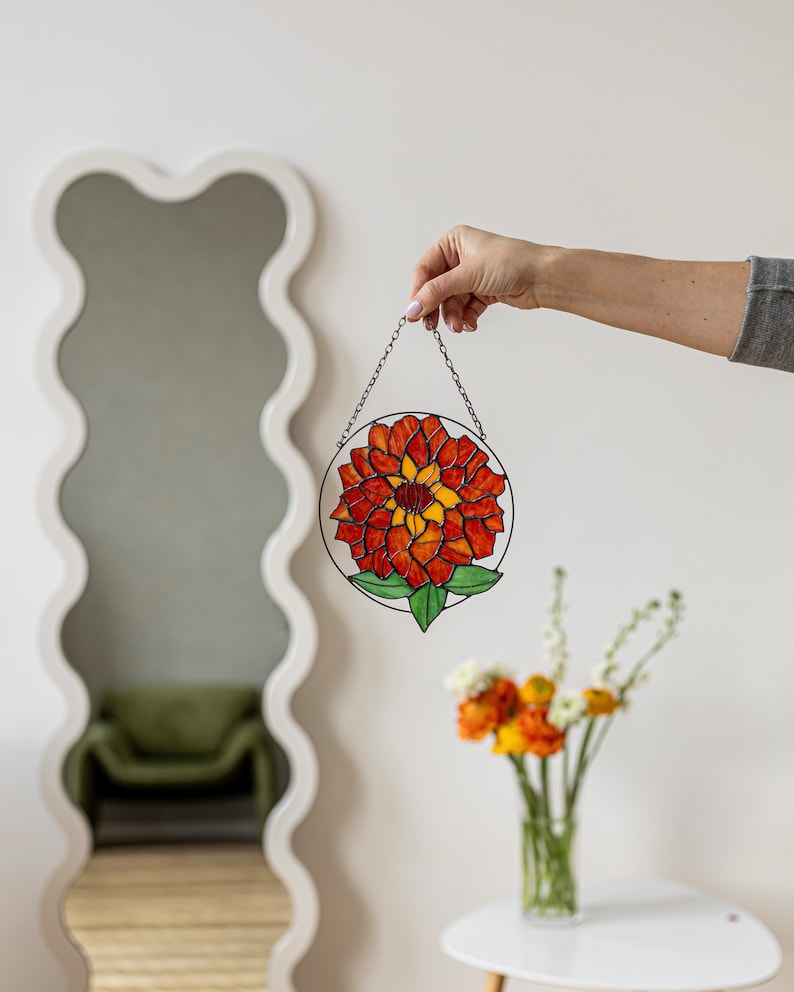 Stained glass Flower Suncatcher dahlia. Window Wall Hangings. Mother’s day gift, Home Decor