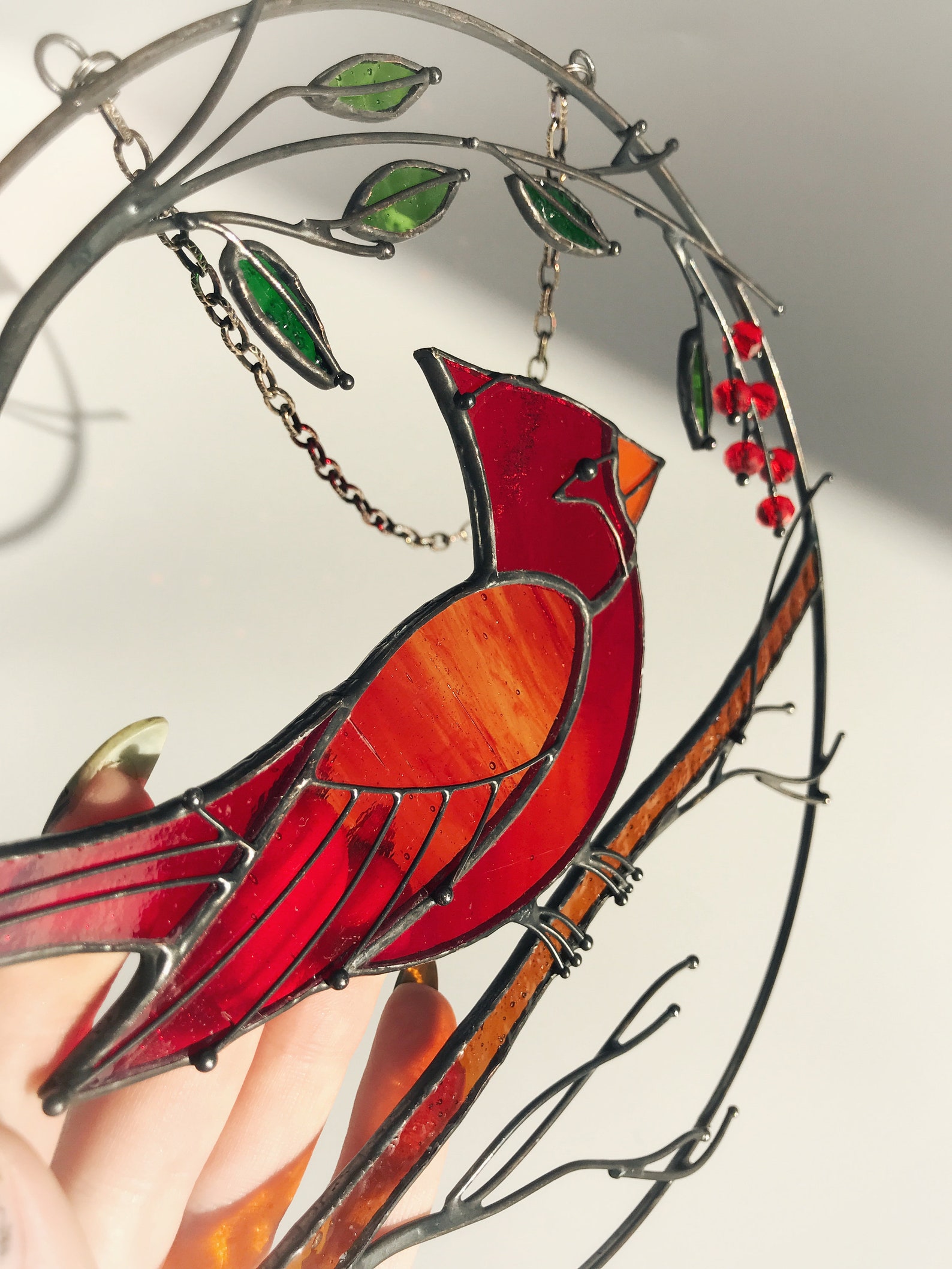 Red Cardinal Bird Suncatcher Home Decor Panel Nature Ornament Etsy