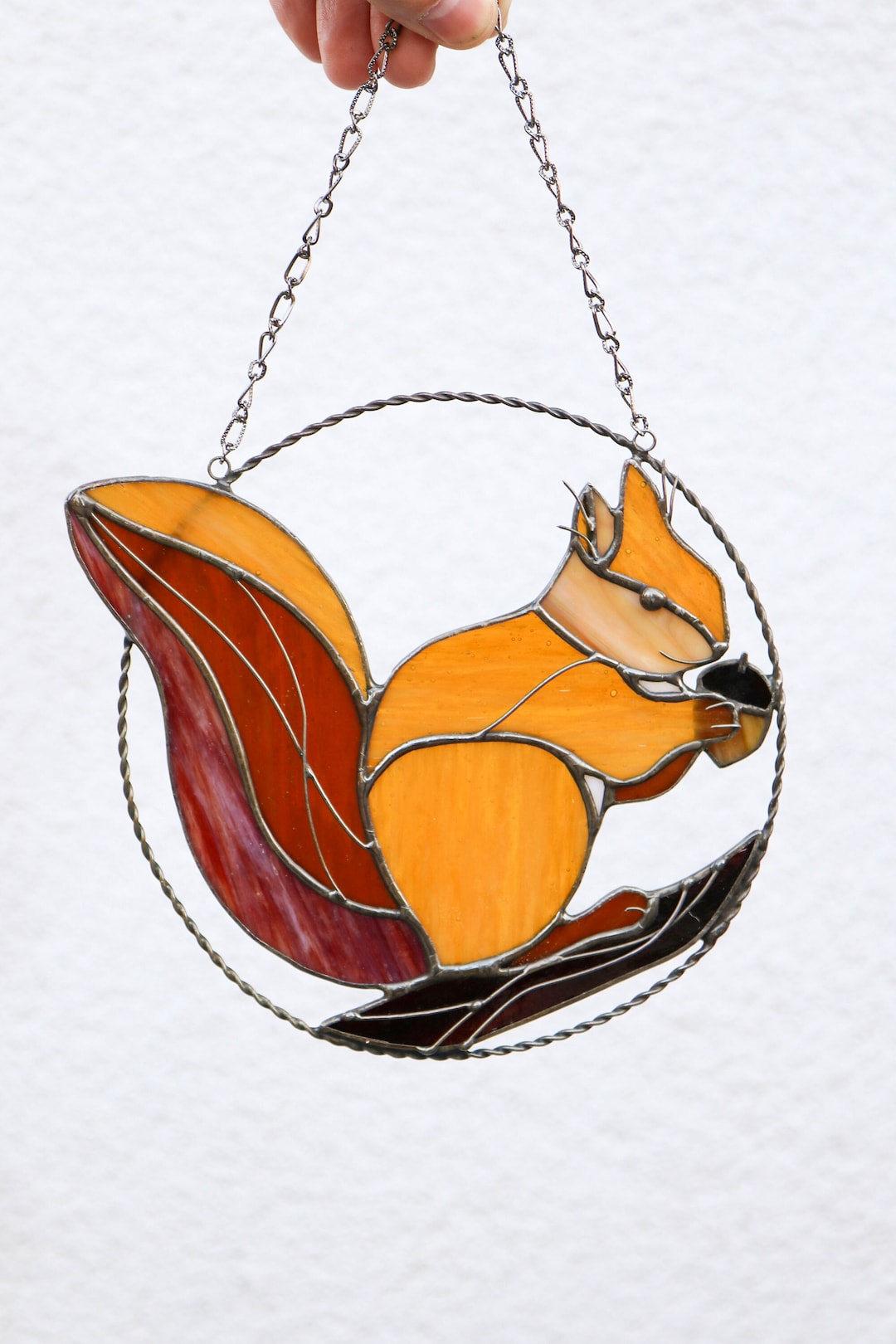 Squirrel Suncatcher Stained Glass, Wall Window Hangings, Sun Catcher