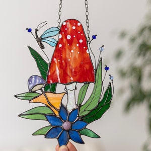 Fly Agaric Stained Glass Suncatcher, Mahroom Wall Window Hanging, Home Decor, Cottagecore Gift, Indoor Outdoor Decor
