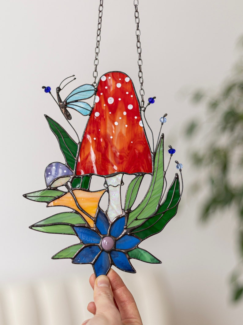 Fly Agaric Stained Glass Suncatcher, Mahroom Wall Window Hanging, Home Decor, Cottagecore Gift, Indoor Outdoor Decor