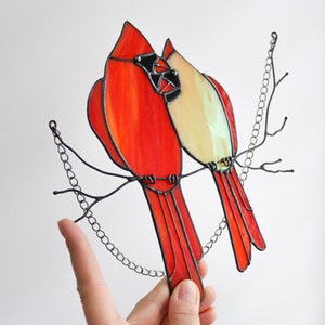 Stained glass Red Lover Bird Cardinal Nature Ornament Spring House Decor Suncatcher Home wall window Hangings Art Valentines Pendant