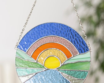 Real Glass Rainbow Suncatcher | Round Wall Window Hanging Panel | Gift for Mom