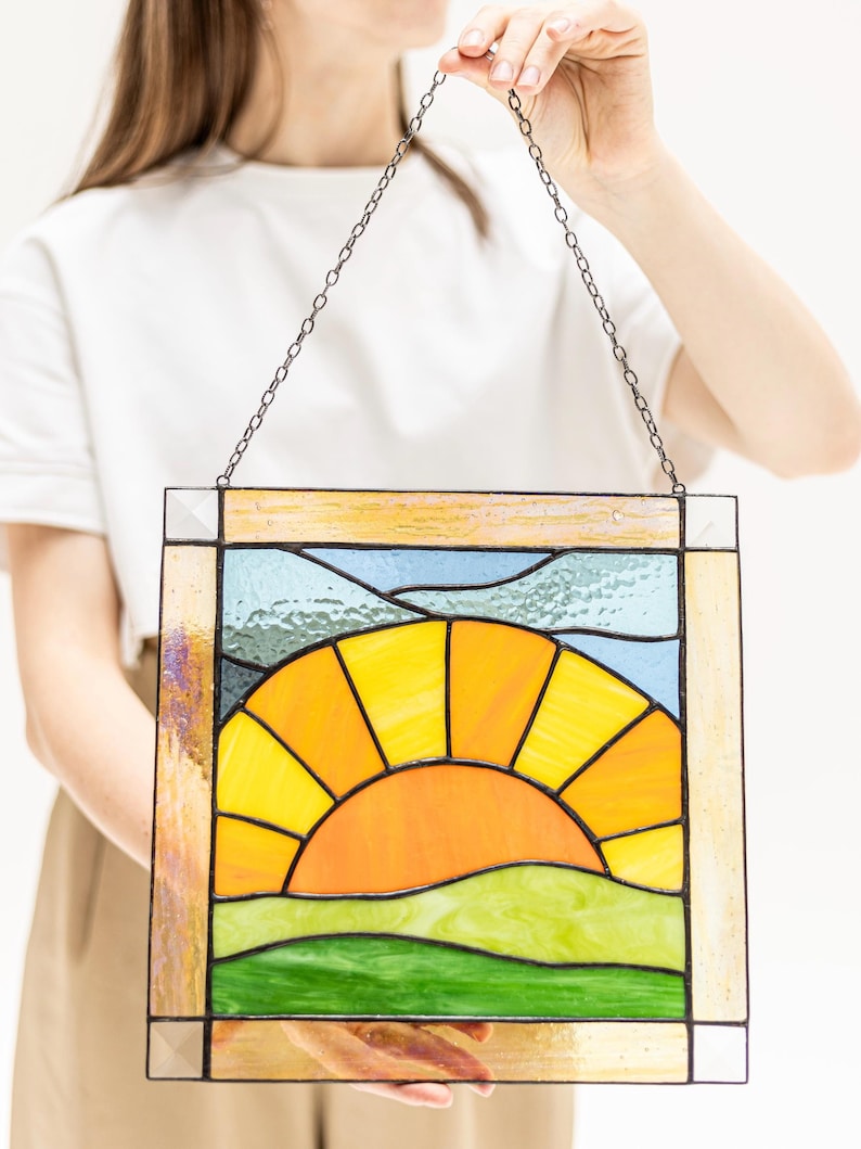Stained Glass Picture Home Kitchen Wall Hanging  Decor | Real Glass Art Suncatcher | Mother's Day Unique Gift