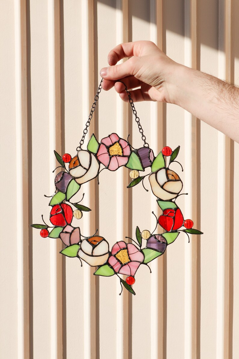Wreaths Front Door Stain Glass Suncatcher Flowers Home Decor Etsy