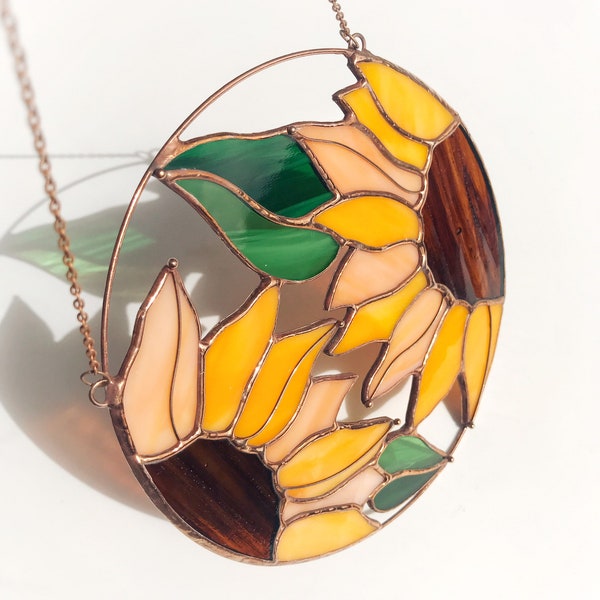 Sunflower Suncatcher | Stained Glass Window Wall Hanging | Grandma Ukraine Symbol Gift
