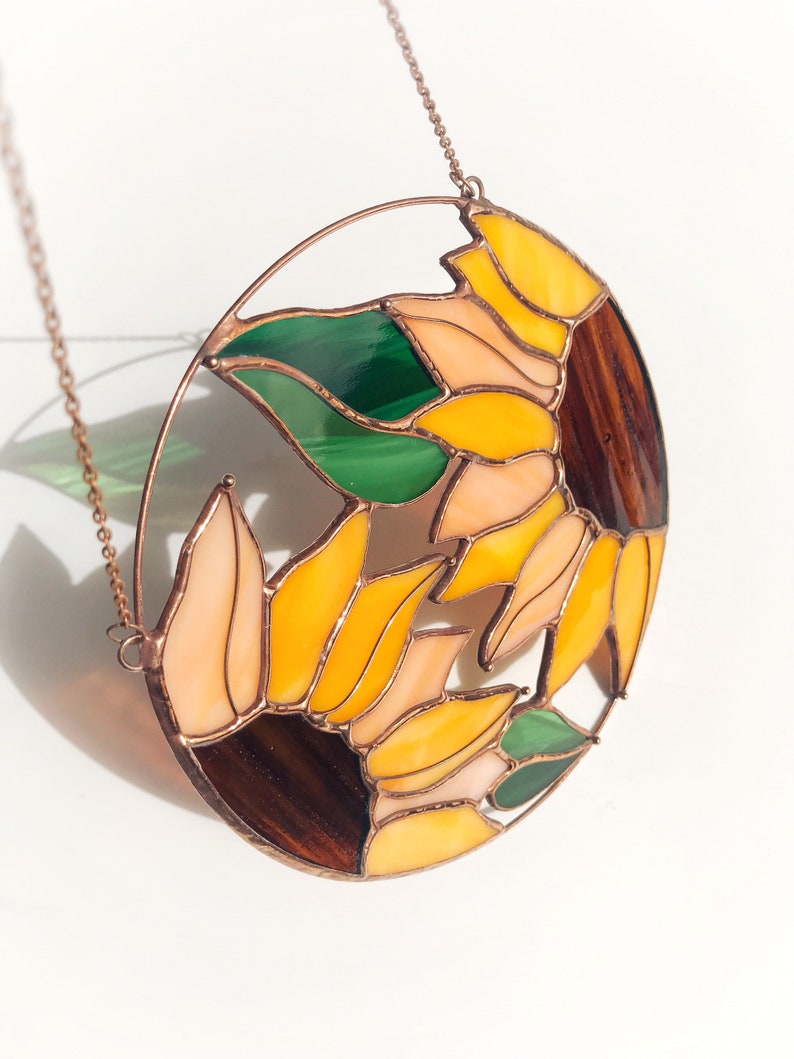 Sunflower Flower Suncatcher. Stained glass Home Decor Pendant Window Wall Hangings. Grandma Ukraine gift shops, Mothers gift