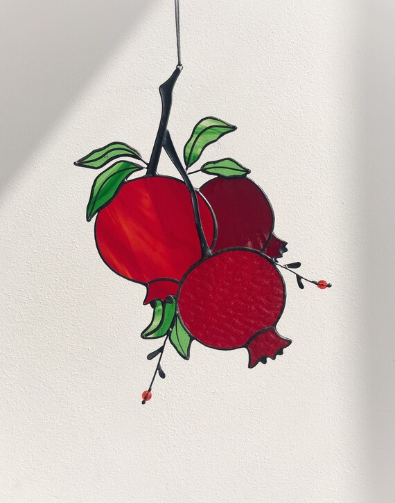 Red Suncatcher Stain Glass Picture Home House Decor Etsy