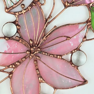 Pink Suncatcher Monarch Butterfly Flowers Stained Glass Picture Home House Decor Window Wall Hanging Light Cling Pendant Grandma gift