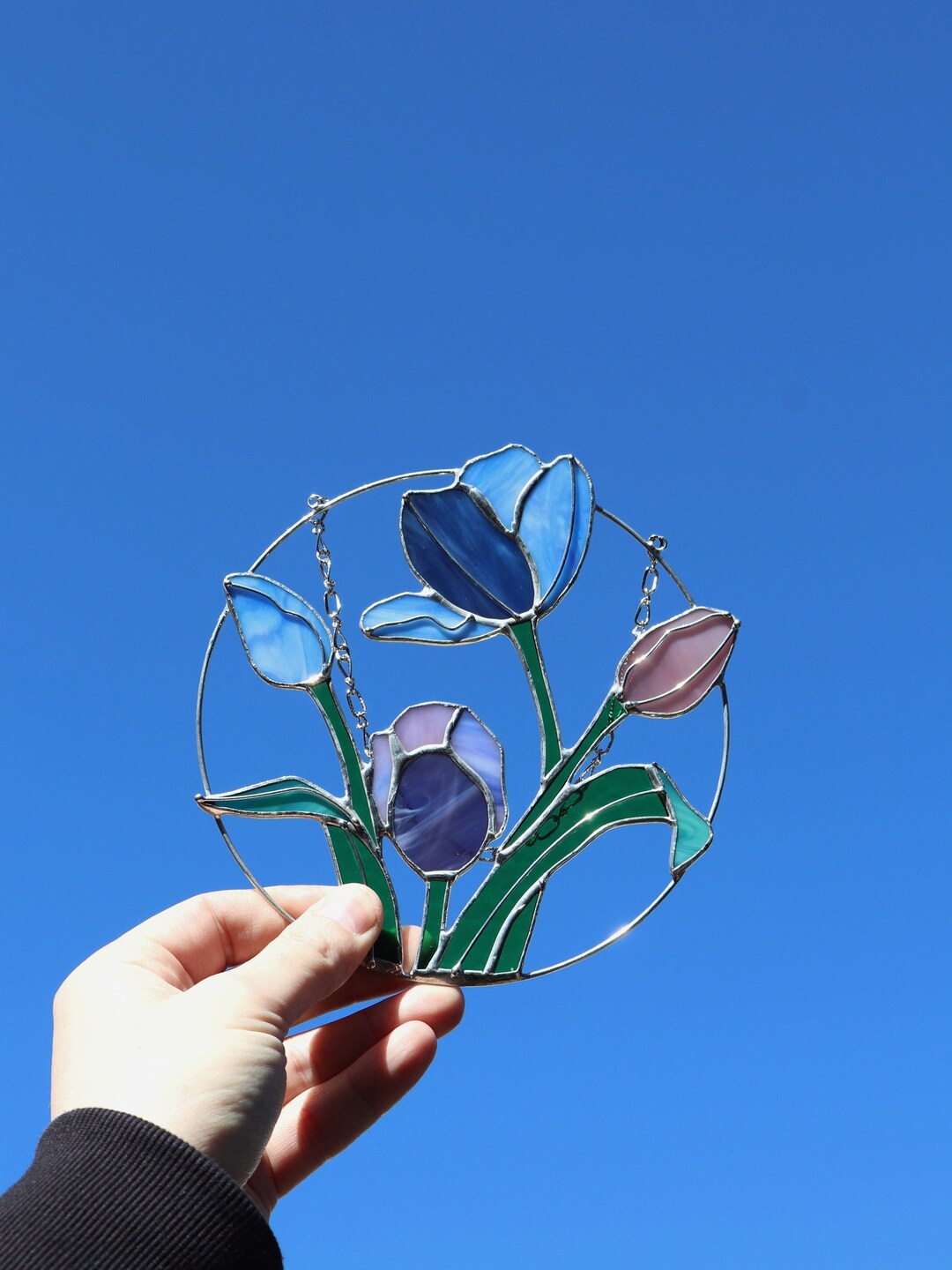 Flower Suncatcher Tulips. Stained Glass Home Decor Spring Decoration