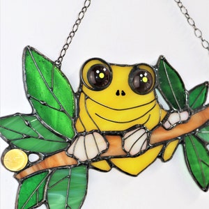 Suncatcher Frog. Yellow Nature Ornament Animal. Home House Pendant. Wall Window Hanging Stained Glass Art Decor. Housewarming gift