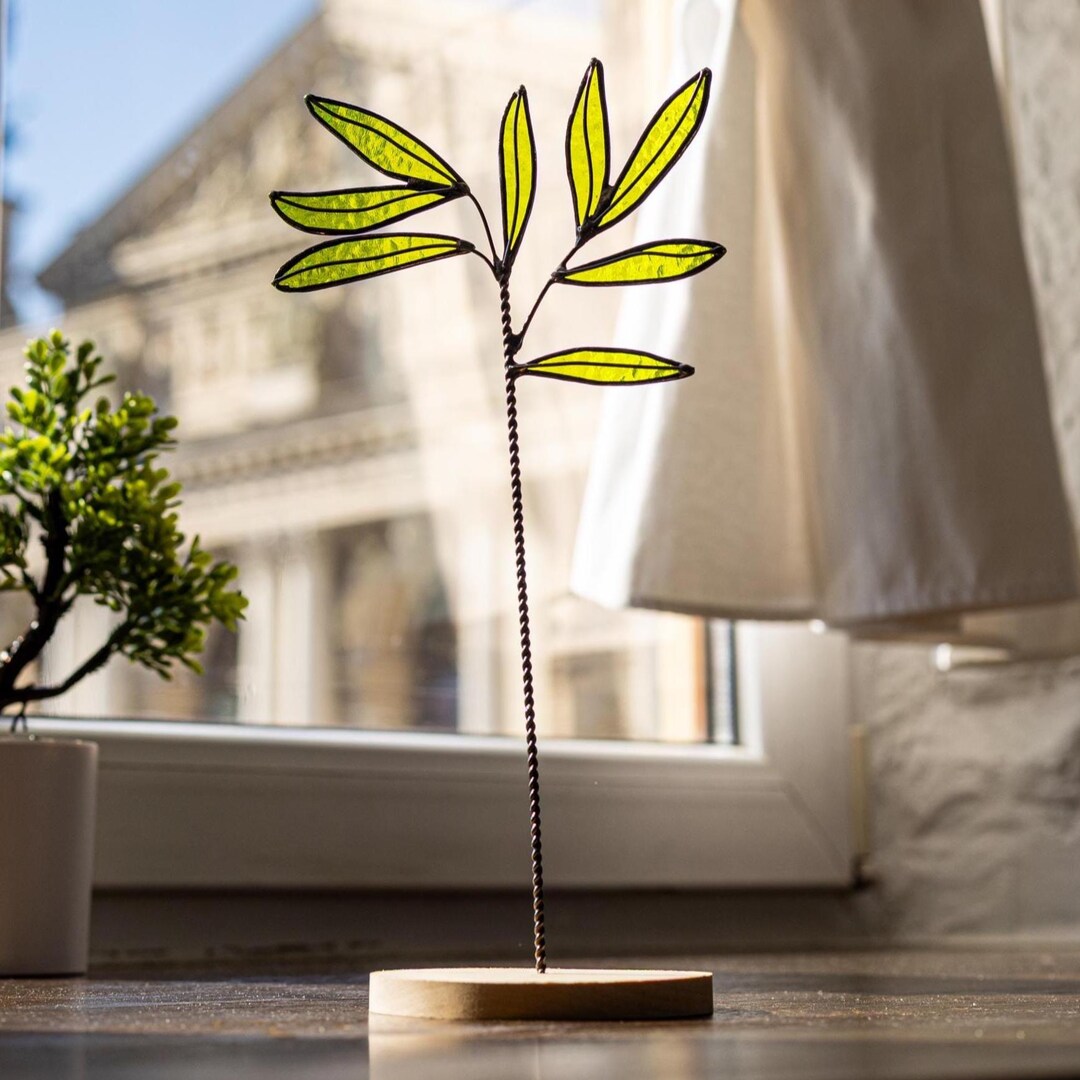 Stained Glass Olive Leaf Table Stand Shelf Home Garden Nature-inspired  Decor, Perfect Housewarming Anniversary Present, Plant Pot Decor