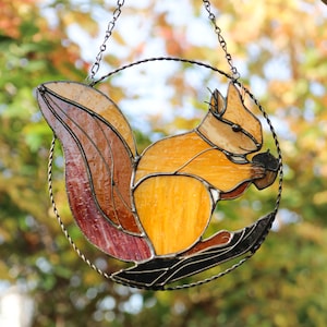 Squirrel Real Glass Suncatcher | Window Hanging Animal Art | Spring New Home Decor | Fairy Garden Accessories | Godmother gift