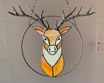 Stain Glass Art Suncatcher Deer. Nature Ornament Animal. Home House Panel Pendant. Wall Window Hangings Decor Decoration