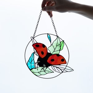 Suncatcher Ladybug Stained Glass Home House Decor Window Wall Hanging Mother’s Grandma gift