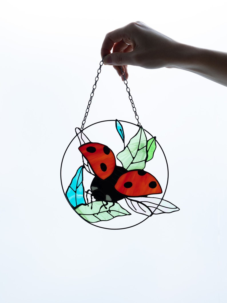 Suncatcher Ladybug Stained Glass Home House Decor Window Wall Hanging Mother’s Grandma gift