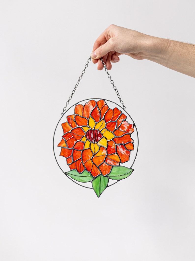 Stained glass Flower Suncatcher dahlia. Window Wall Hangings georgina, Mothers day gift, Home Decor image 3