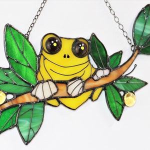 Suncatcher Frog. Yellow Nature Ornament Animal. Home House Pendant. Wall Window Hanging Stained Glass Art Decor. Housewarming gift