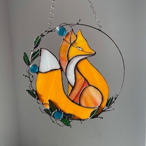 Suncatcher Yellow Fox. Nature Ornament Animal. Home House Panel Pendant. Wall Window Hanging Stain Glass Art Decor Decoration. Housewarming