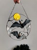 Gothic Suncatcher Bat Moon Halloween Stain Glass Horror Picture Home Decor Panel Spooky Ornament Window Wall Hanging Dark Cling Witch gift 