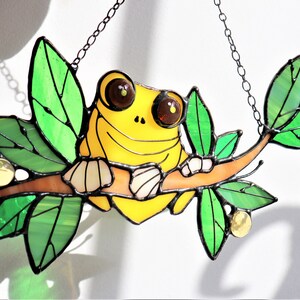 Suncatcher Frog. Yellow Nature Ornament Animal. Home House Pendant. Wall Window Hanging Stained Glass Art Decor. Housewarming gift
