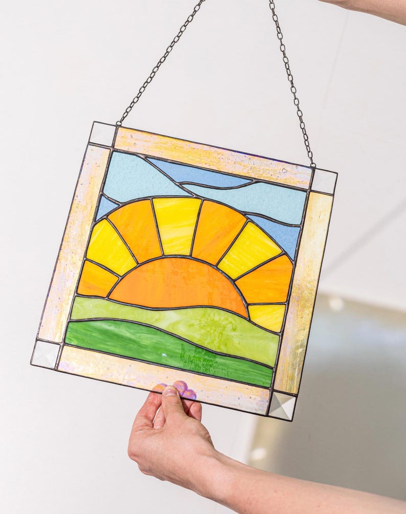 Stained Glass Picture Home Kitchen Wall Hanging  Decor | Real Glass Art Suncatcher | Mother's Day Unique Gift