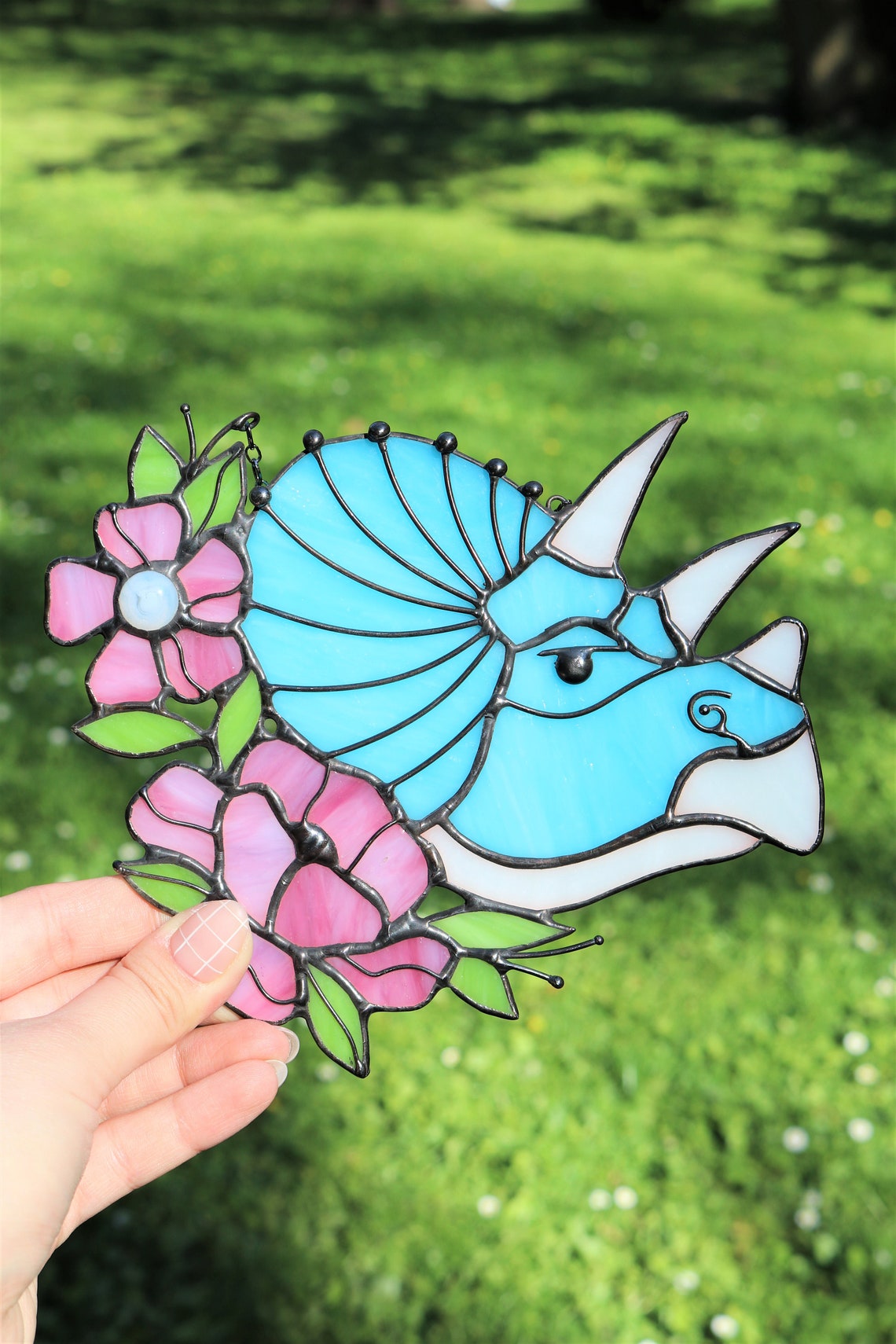 Suncatcher Dinosaur Triceratops Unicorn Nature Ornament Flower Etsy