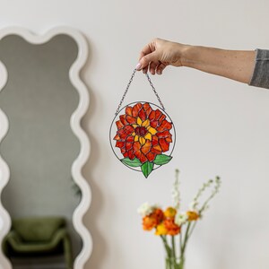 Stained glass Flower Suncatcher dahlia. Window Wall Hangings. Mother’s day gift, Home Decor
