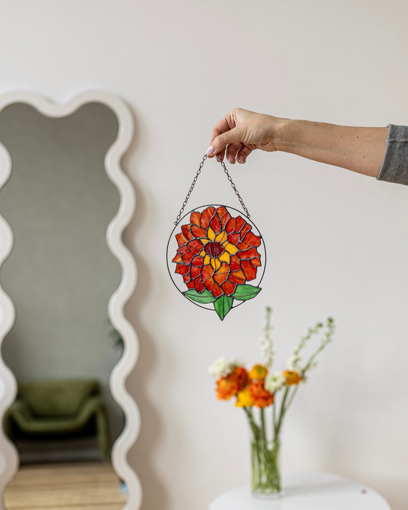 Stained glass Flower Suncatcher dahlia. Window Wall Hangings. Mother’s day gift, Home Decor