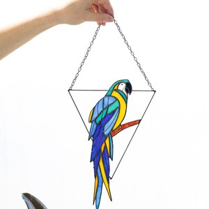 Mother's day gift, Blue Parrot Suncatcher Bird. Home House Pendant. Wall Window Hangings Stained glass Art Decor grandma gift