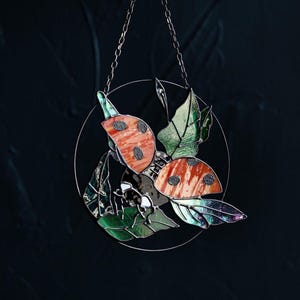 Suncatcher Ladybug Stained Glass Home House Decor Window Wall Hanging Mother’s Grandma gift