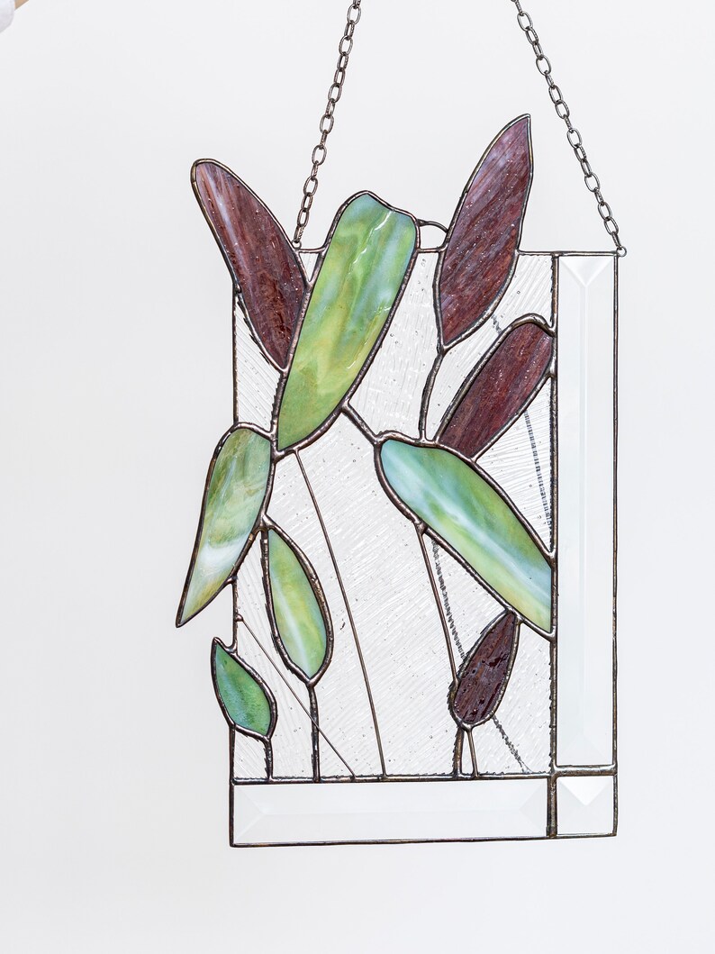 Stained Glass Wall Hanging Panel With Interesting Flowers Home Decor. Mother's Day Gift Idea. Indoor Outdoor Decor