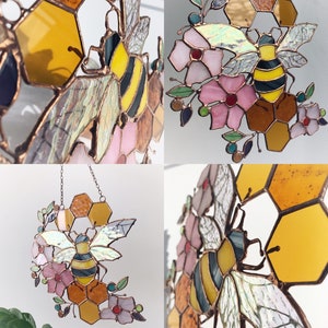 Yellow Suncatcher Honeycomb Stain Glass Picture Home House Decor Panel Ornament Spring Window Wall Hanging Light Cling Corner Pendant