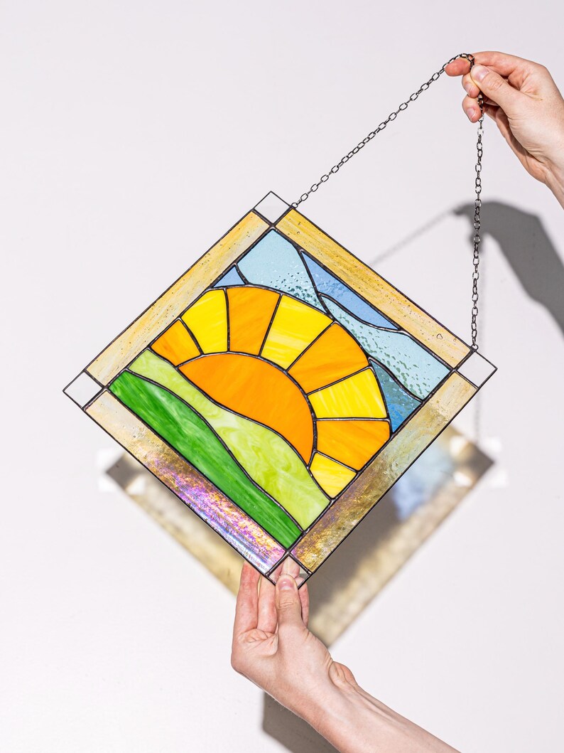 Stained Glass Picture Home Kitchen Wall Hanging  Decor | Real Glass Art Suncatcher | Mother's Day Unique Gift