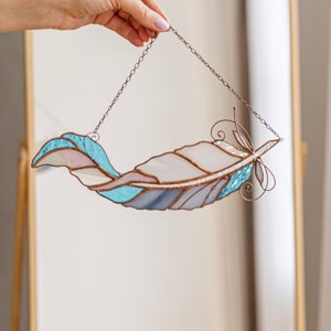 Yellow Feather Wall Hangings Light Cling Pendant Stained Glass Suncatcher Home Decor Garden Window