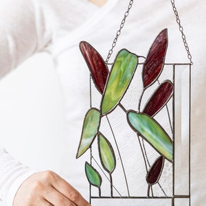 Stained Glass Wall Hanging Panel With Interesting Flowers Home Decor. Mother's Day Gift Idea. Indoor Outdoor Decor