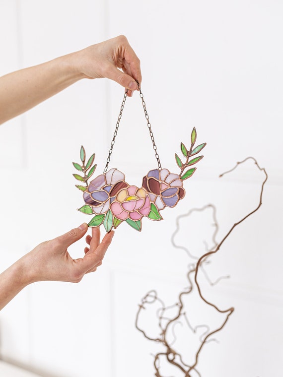 Acchiappasole In Vetro Colorato A Forma Di Fiore: Decorazione Da Finestra Fatta A Mano, 20 Cm - 2