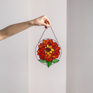 Stained glass Flower Suncatcher dahlia. Window Wall Hangings georgina, Mothers day gift, Home Decor image 7