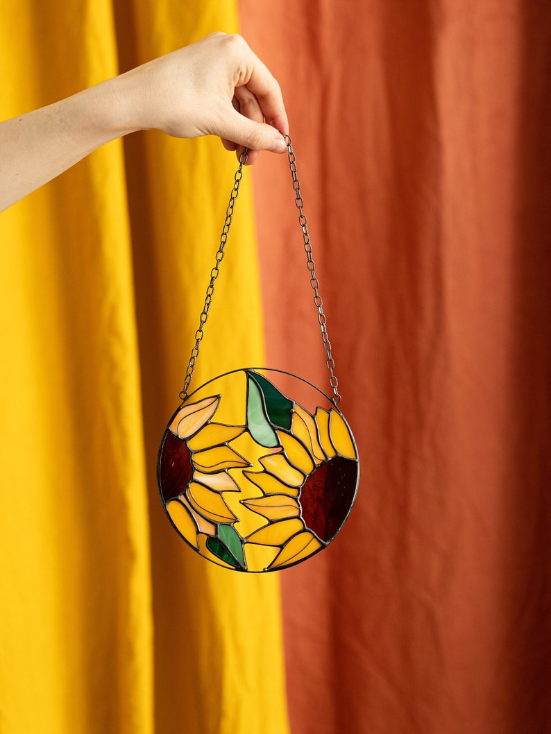 Sunflower Flower Suncatcher. Stained glass Home Decor Pendant Window Wall Hangings. Grandma Ukraine gift shops, Mothers gift
