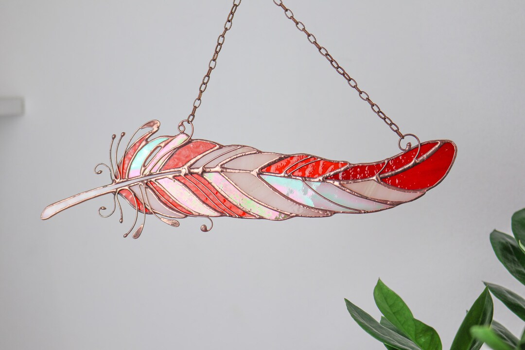 Red Wall Hangings Feathers Light Cling Pendant Plumage Etsy