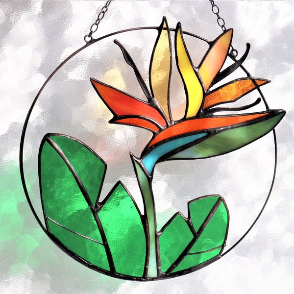 Strelizia Flower Suncatcher. Stained glass Home Decor Panel Pendant Window Wall Hangings. Mother’s day gift