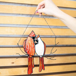 Stained glass Red Lover Bird Cardinal Nature Ornament Spring House Decor Suncatcher Home wall window Hangings Art Valentines Pendant