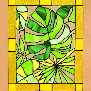 Monstera Leaf Panel Green Plant Suncatcher Stain Glass Picture Home House Decor Nature Ornament Spring Window Wall Hanging Cling