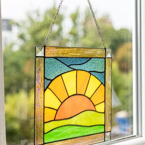 Stained Glass Picture Home Kitchen Wall Hanging  Decor | Real Glass Art Suncatcher | Mother's Day Unique Gift