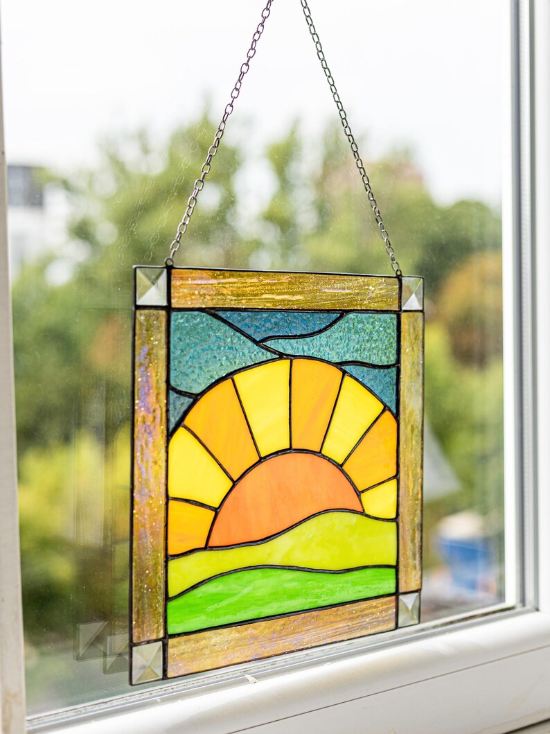 Stained Glass Picture Home Kitchen Wall Hanging  Decor | Real Glass Art Suncatcher | Mother's Day Unique Gift