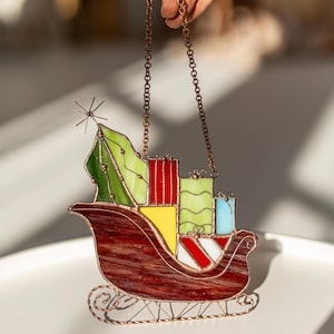 Christmas gifts cart Stained glass decorations Wall window hangings Suncatcher New year gift art
