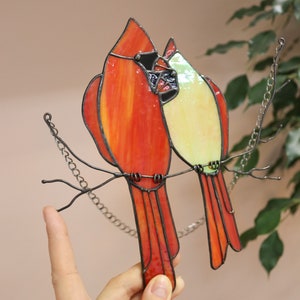 Stained glass Red Lover Bird Cardinal Nature Ornament Spring House Decor Suncatcher Home wall window Hangings Art Valentines Pendant